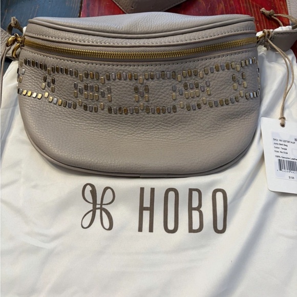 HOBO Handbags - HOBO Taupe Leather Hobo with Gold Stud Accent